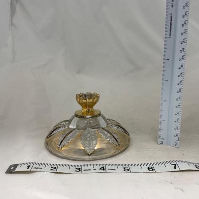 -79- Clear & Gold Glass | Covered Butter Dish | Lidded Jar | Creamer & Sugar