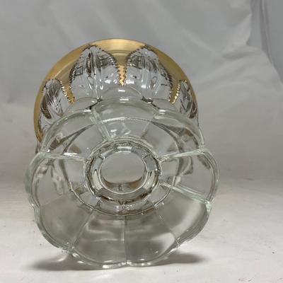 -79- Clear & Gold Glass | Covered Butter Dish | Lidded Jar | Creamer & Sugar
