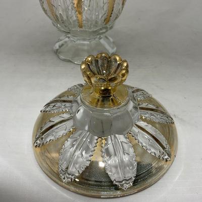 -79- Clear & Gold Glass | Covered Butter Dish | Lidded Jar | Creamer & Sugar