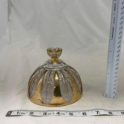 -79- Clear & Gold Glass | Covered Butter Dish | Lidded Jar | Creamer & Sugar