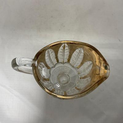 -79- Clear & Gold Glass | Covered Butter Dish | Lidded Jar | Creamer & Sugar