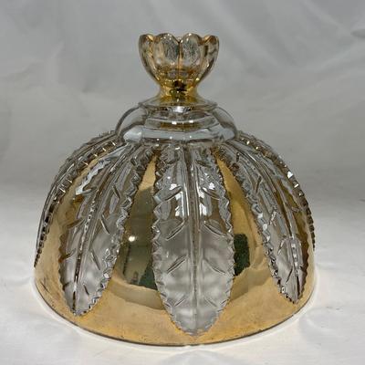 -79- Clear & Gold Glass | Covered Butter Dish | Lidded Jar | Creamer & Sugar