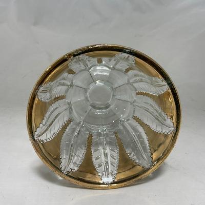 -79- Clear & Gold Glass | Covered Butter Dish | Lidded Jar | Creamer & Sugar
