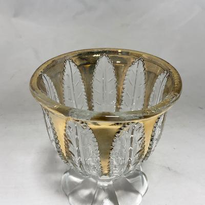 -79- Clear & Gold Glass | Covered Butter Dish | Lidded Jar | Creamer & Sugar