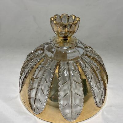 -79- Clear & Gold Glass | Covered Butter Dish | Lidded Jar | Creamer & Sugar