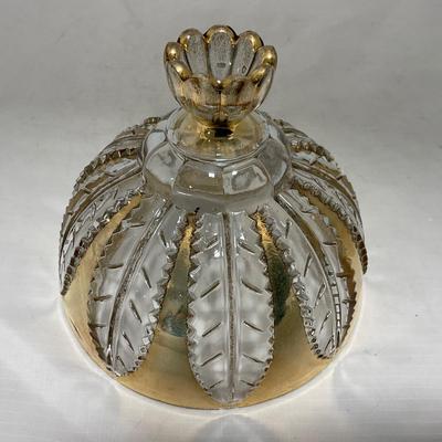 -79- Clear & Gold Glass | Covered Butter Dish | Lidded Jar | Creamer & Sugar