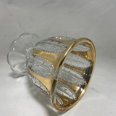 -79- Clear & Gold Glass | Covered Butter Dish | Lidded Jar | Creamer & Sugar