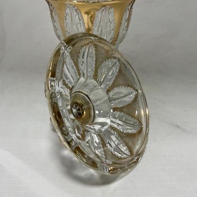 -79- Clear & Gold Glass | Covered Butter Dish | Lidded Jar | Creamer & Sugar