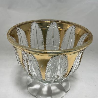 -79- Clear & Gold Glass | Covered Butter Dish | Lidded Jar | Creamer & Sugar