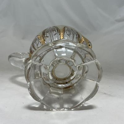 -79- Clear & Gold Glass | Covered Butter Dish | Lidded Jar | Creamer & Sugar