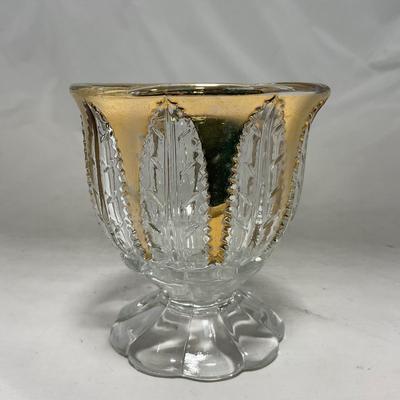 -79- Clear & Gold Glass | Covered Butter Dish | Lidded Jar | Creamer & Sugar