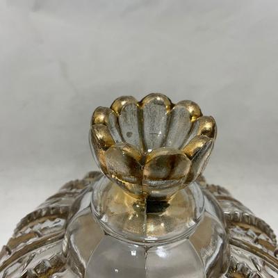 -79- Clear & Gold Glass | Covered Butter Dish | Lidded Jar | Creamer & Sugar