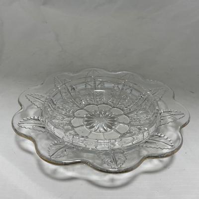 -79- Clear & Gold Glass | Covered Butter Dish | Lidded Jar | Creamer & Sugar