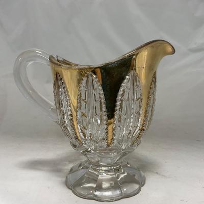 -79- Clear & Gold Glass | Covered Butter Dish | Lidded Jar | Creamer & Sugar