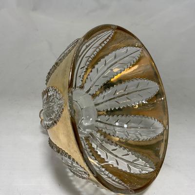 -79- Clear & Gold Glass | Covered Butter Dish | Lidded Jar | Creamer & Sugar