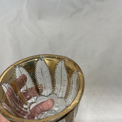 -79- Clear & Gold Glass | Covered Butter Dish | Lidded Jar | Creamer & Sugar