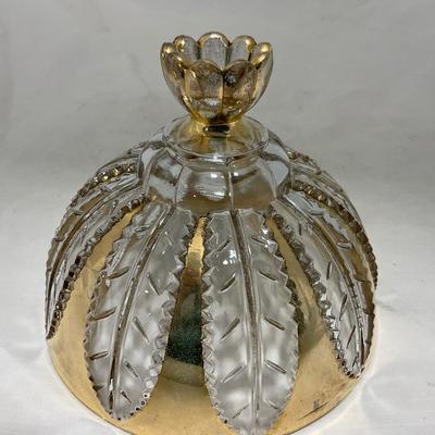 -79- Clear & Gold Glass | Covered Butter Dish | Lidded Jar | Creamer & Sugar