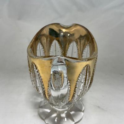 -79- Clear & Gold Glass | Covered Butter Dish | Lidded Jar | Creamer & Sugar