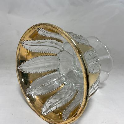 -79- Clear & Gold Glass | Covered Butter Dish | Lidded Jar | Creamer & Sugar