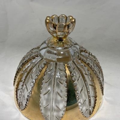 -79- Clear & Gold Glass | Covered Butter Dish | Lidded Jar | Creamer & Sugar