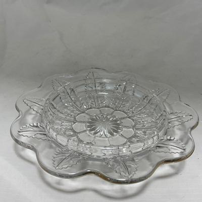 -79- Clear & Gold Glass | Covered Butter Dish | Lidded Jar | Creamer & Sugar