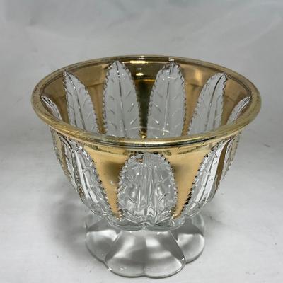 -79- Clear & Gold Glass | Covered Butter Dish | Lidded Jar | Creamer & Sugar