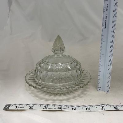 -80- Clear Glass | Square Pattern | Covered Butter Dish