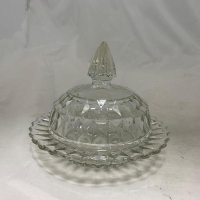 -80- Clear Glass | Square Pattern | Covered Butter Dish