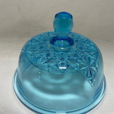 -81- Blue Glass | Covered Butter Dish