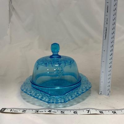 -81- Blue Glass | Covered Butter Dish