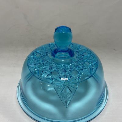 -81- Blue Glass | Covered Butter Dish