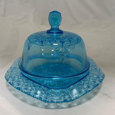 -81- Blue Glass | Covered Butter Dish
