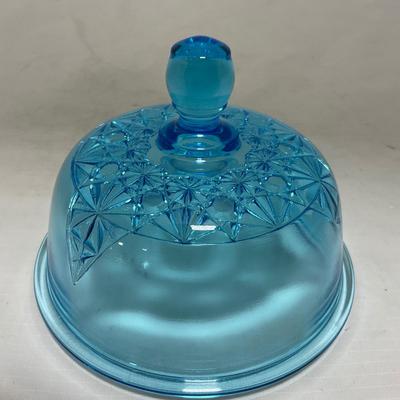 -81- Blue Glass | Covered Butter Dish