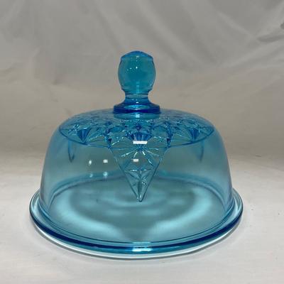 -81- Blue Glass | Covered Butter Dish