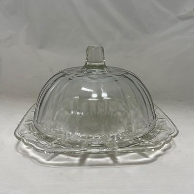 -83- Clear Glass | Set of Two Covered Butter Dishes