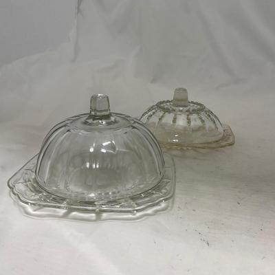 -83- Clear Glass | Set of Two Covered Butter Dishes