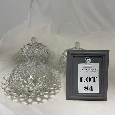 -84- Clear Glass | Matching Set of Three | Covered Butter Dishes