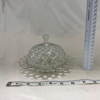 -84- Clear Glass | Matching Set of Three | Covered Butter Dishes
