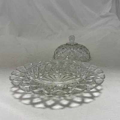 -84- Clear Glass | Matching Set of Three | Covered Butter Dishes