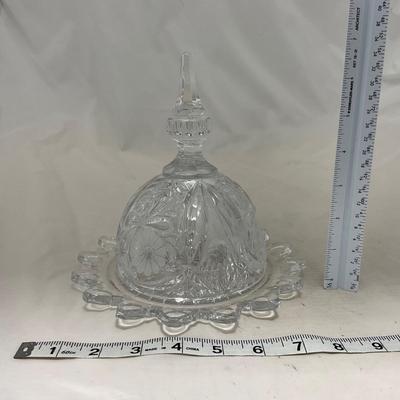 -86- Heavy Clear Glass | Lead Crystal | Set of Two | Covered Butter Dishes
