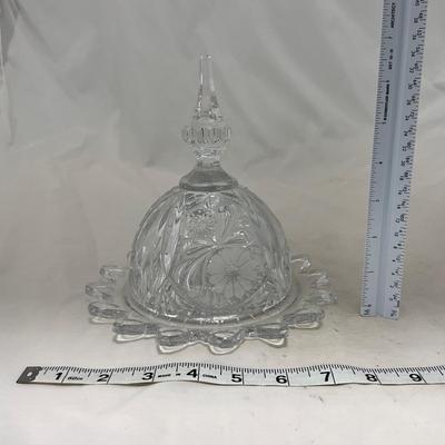 -86- Heavy Clear Glass | Lead Crystal | Set of Two | Covered Butter Dishes