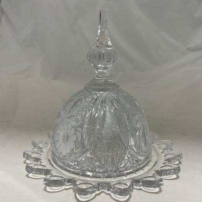 -86- Heavy Clear Glass | Lead Crystal | Set of Two | Covered Butter Dishes