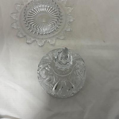 -86- Heavy Clear Glass | Lead Crystal | Set of Two | Covered Butter Dishes