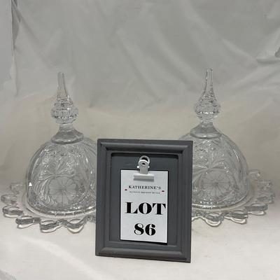 -86- Heavy Clear Glass | Lead Crystal | Set of Two | Covered Butter Dishes
