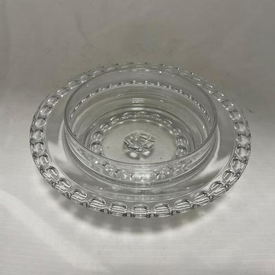 -87- Extra Large Clear Glass | Frosted Flower Detail | Covered Butter Dish