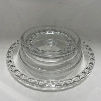 -87- Extra Large Clear Glass | Frosted Flower Detail | Covered Butter Dish