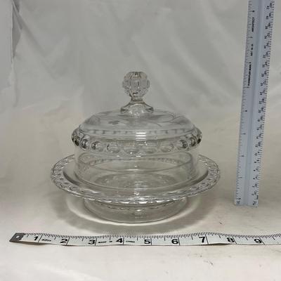 -87- Extra Large Clear Glass | Frosted Flower Detail | Covered Butter Dish