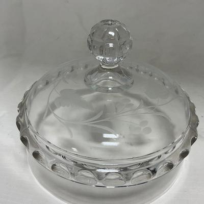 -87- Extra Large Clear Glass | Frosted Flower Detail | Covered Butter Dish