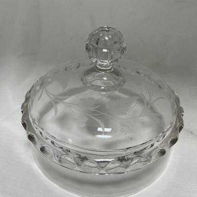 -87- Extra Large Clear Glass | Frosted Flower Detail | Covered Butter Dish