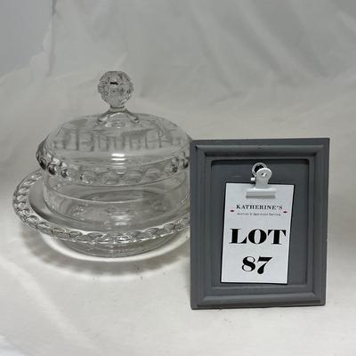 -87- Extra Large Clear Glass | Frosted Flower Detail | Covered Butter Dish